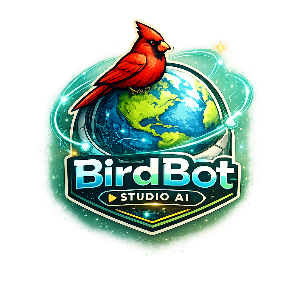 BirdBot Studio AI: a cardinal perched on a globe